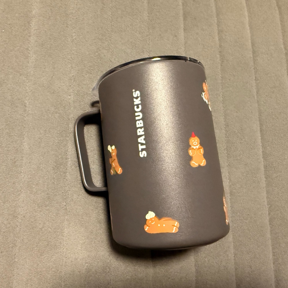 Starbucks Dark Gray Mug with Gingerbread Figures